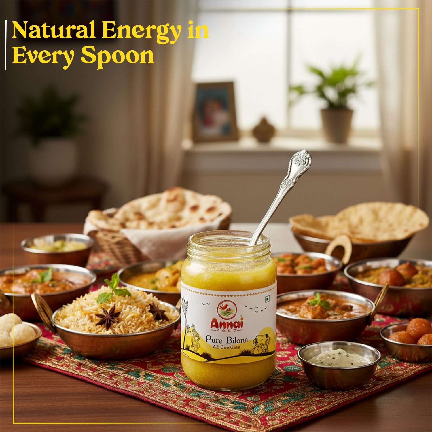 Annai Food Pure Bilona A2 Cow Ghee 250ml Glass Bottle